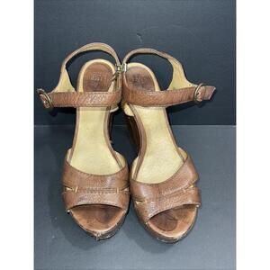 Frye Corrina Campus Platform Brown Leather Y2K Boho Hippie Wedge Heel Sandals 8